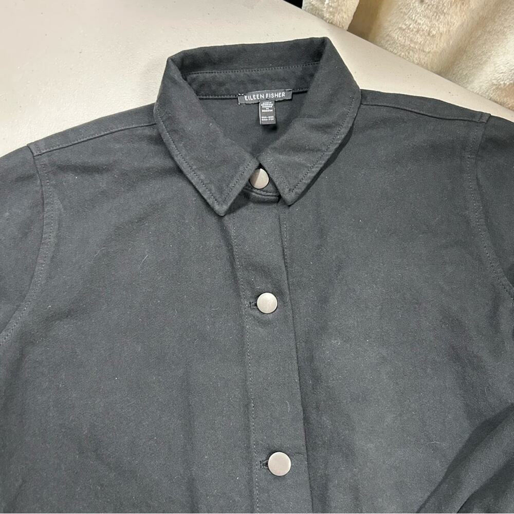 Eileen Fisher Shacket Button Down Shirt Jacket Black Collar Womens Size XXS - Picture 5 of 6